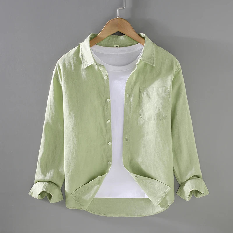 Designer 100% Linen Long Sleeve Shirt – 7 Colors