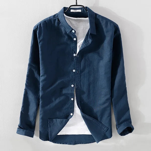 Skyfall Linen-Cotton Shirt – Square Collar Elegance