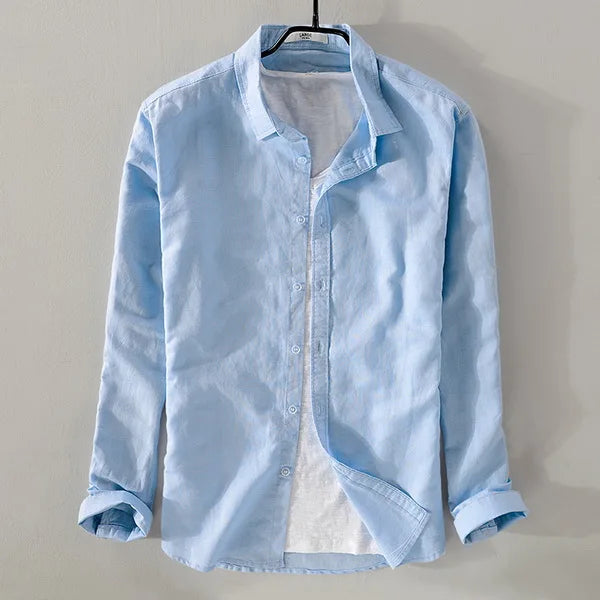 Skyfall Linen-Cotton Shirt – Square Collar Elegance
