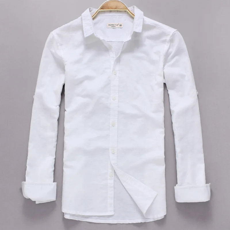 Montclair Italian Style White Linen Shirt – Classic Long Sleeve Elegance