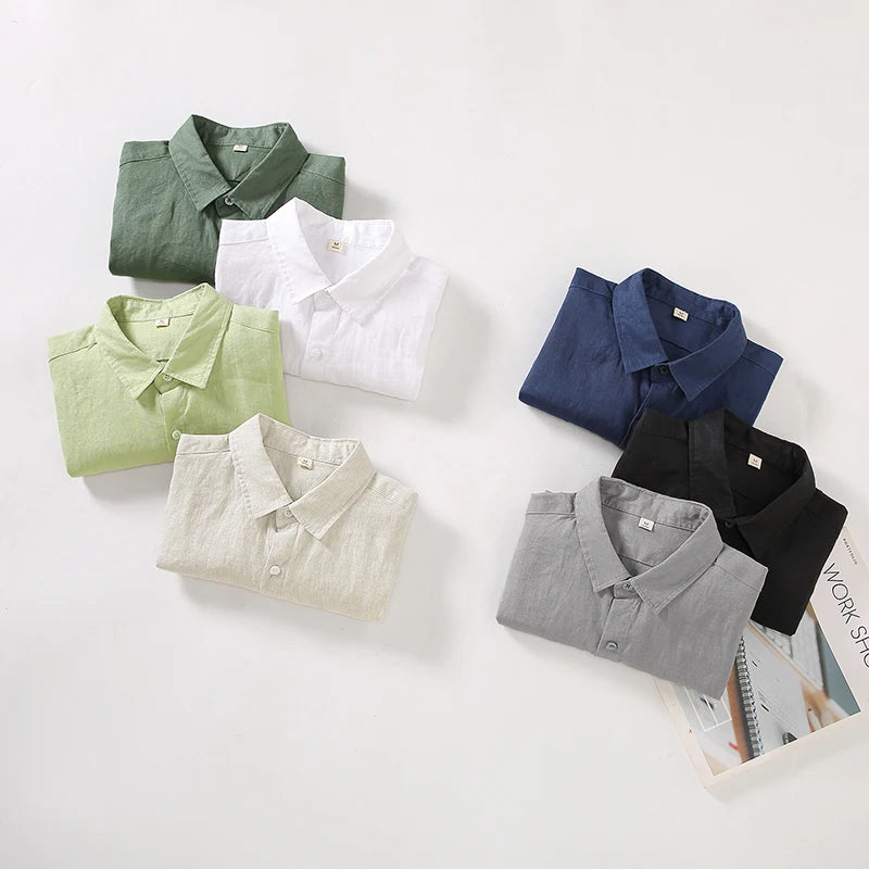 Designer 100% Linen Long Sleeve Shirt – 7 Colors