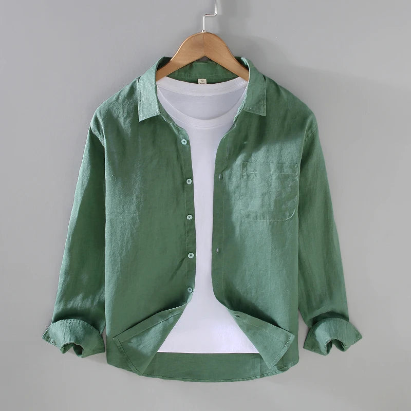 Designer 100% Linen Long Sleeve Shirt – 7 Colors