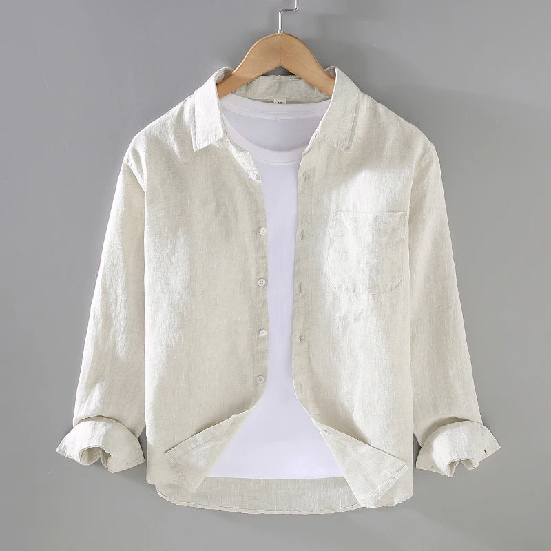 Designer 100% Linen Long Sleeve Shirt – 7 Colors